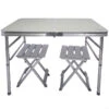 AKTIVE - Table Pliante Avec 2 Tabourets Et Poignée De Transpor, Gris -Plein Air Boutique aktive table pliante avec 2 tabourets et poignee de transpor gris