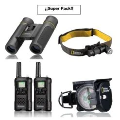National Geographic KIT CAMPING Jumelles 8x21, Torche, Talkie-walkies Et Une Boussole