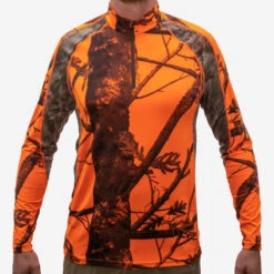 T-SHIRT CHASSE RESPIRANT MANCHES LONGUES CAMOUFLAGE FLUO 500 -Plein Air Boutique t shirt chasse respirant manches longues camouflage fluo 500 1