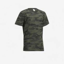 T-shirt Manches Courtes Chasse Coton Junior - 100 Camouflage Halftone Vert