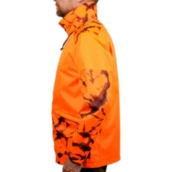 VESTE CHASSE RESISTANTE IMPERMEABLE ORANGE FLUO SUPERTRACK 100 -Plein Air Boutique veste chasse resistante impermeable orange fluo supertrack 100 2