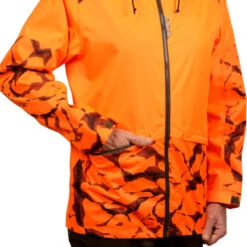VESTE CHASSE RESISTANTE IMPERMEABLE ORANGE FLUO SUPERTRACK 100 -Plein Air Boutique veste chasse resistante impermeable orange fluo supertrack 100 5