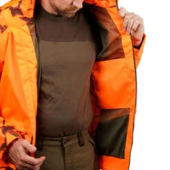 VESTE CHASSE RESISTANTE IMPERMEABLE ORANGE FLUO SUPERTRACK 100 -Plein Air Boutique veste chasse resistante impermeable orange fluo supertrack 100 6