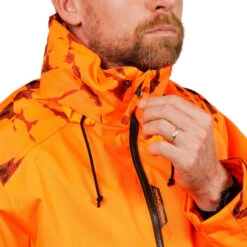 VESTE CHASSE RESISTANTE IMPERMEABLE ORANGE FLUO SUPERTRACK 100 -Plein Air Boutique veste chasse resistante impermeable orange fluo supertrack 100 8